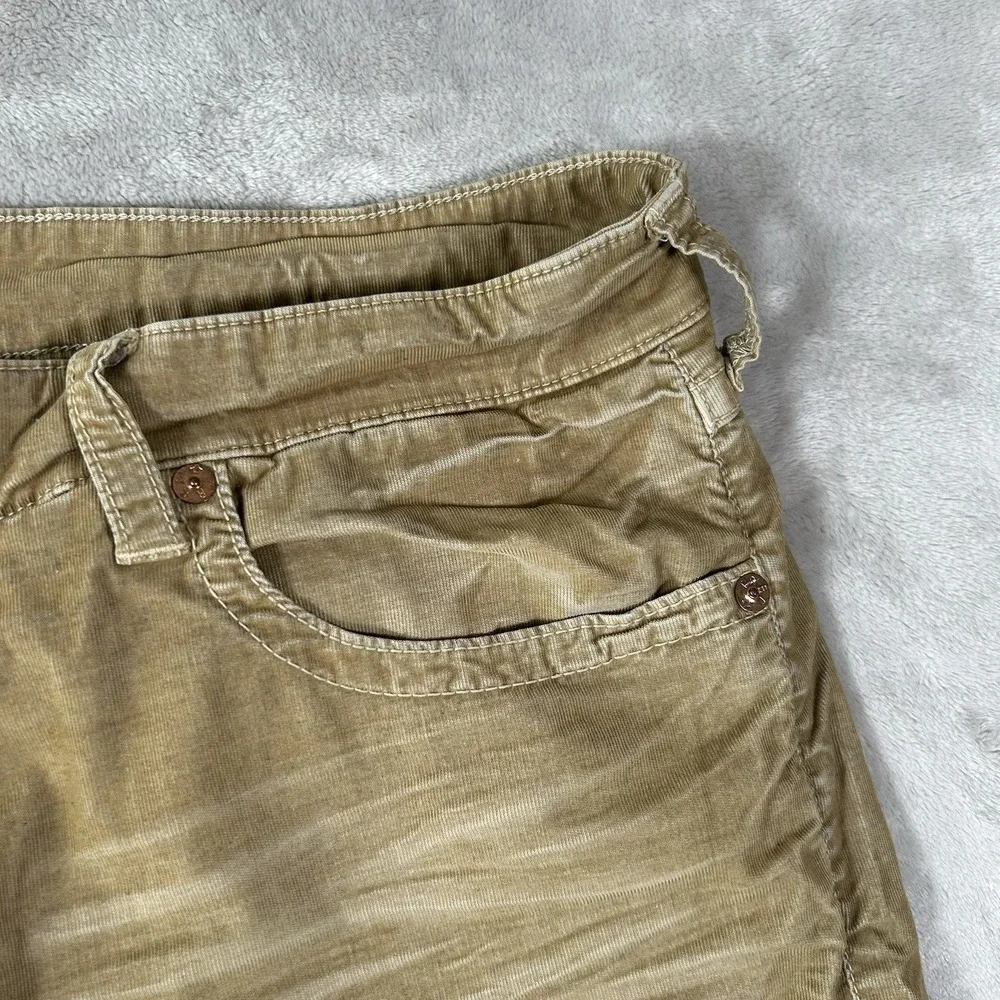 True Religion Ricky Jean Short Men 40 Tan Corduroy Frayed Flap Pocket Jorts Y2K